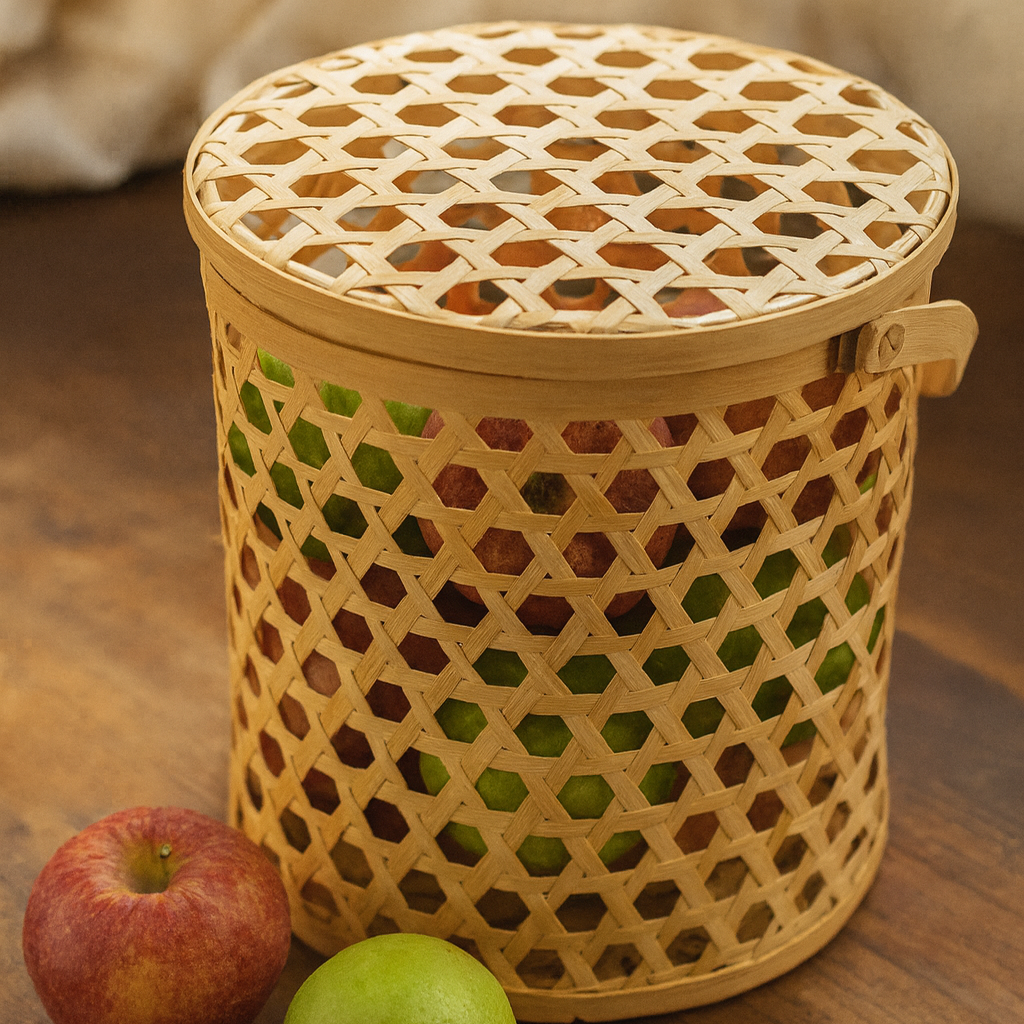 ANGAMI - Cane Storage Basket with Lid