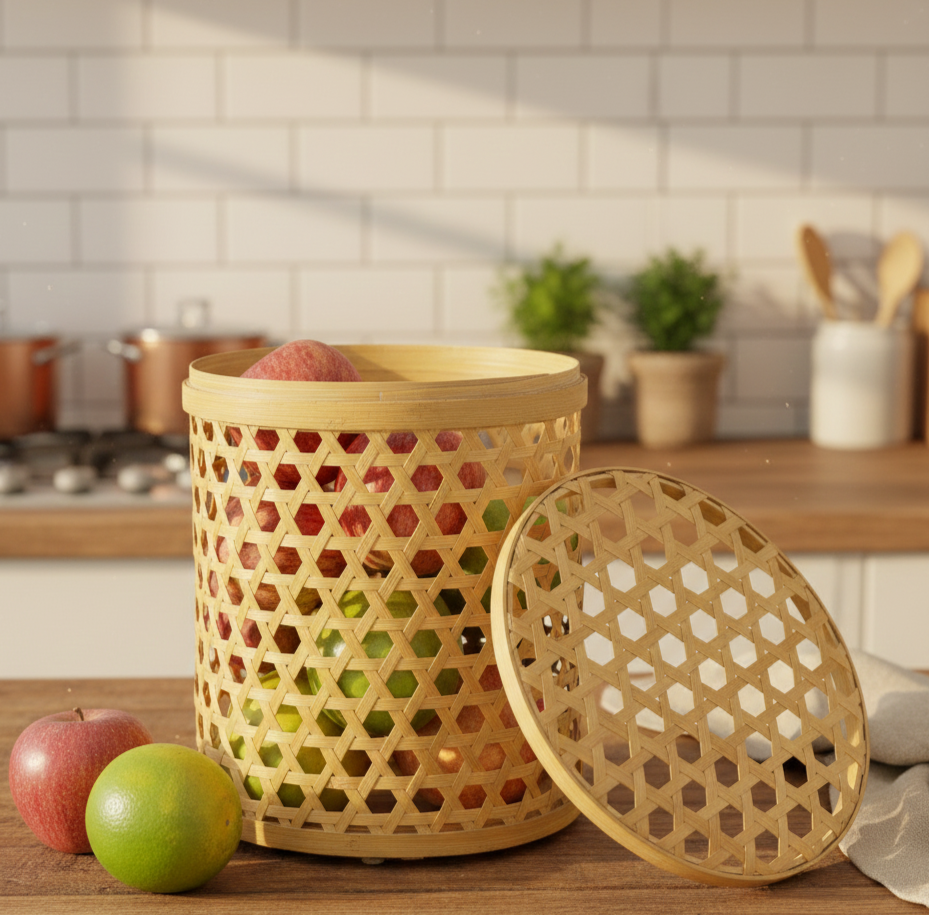 ANGAMI - Cane Storage Basket with Lid
